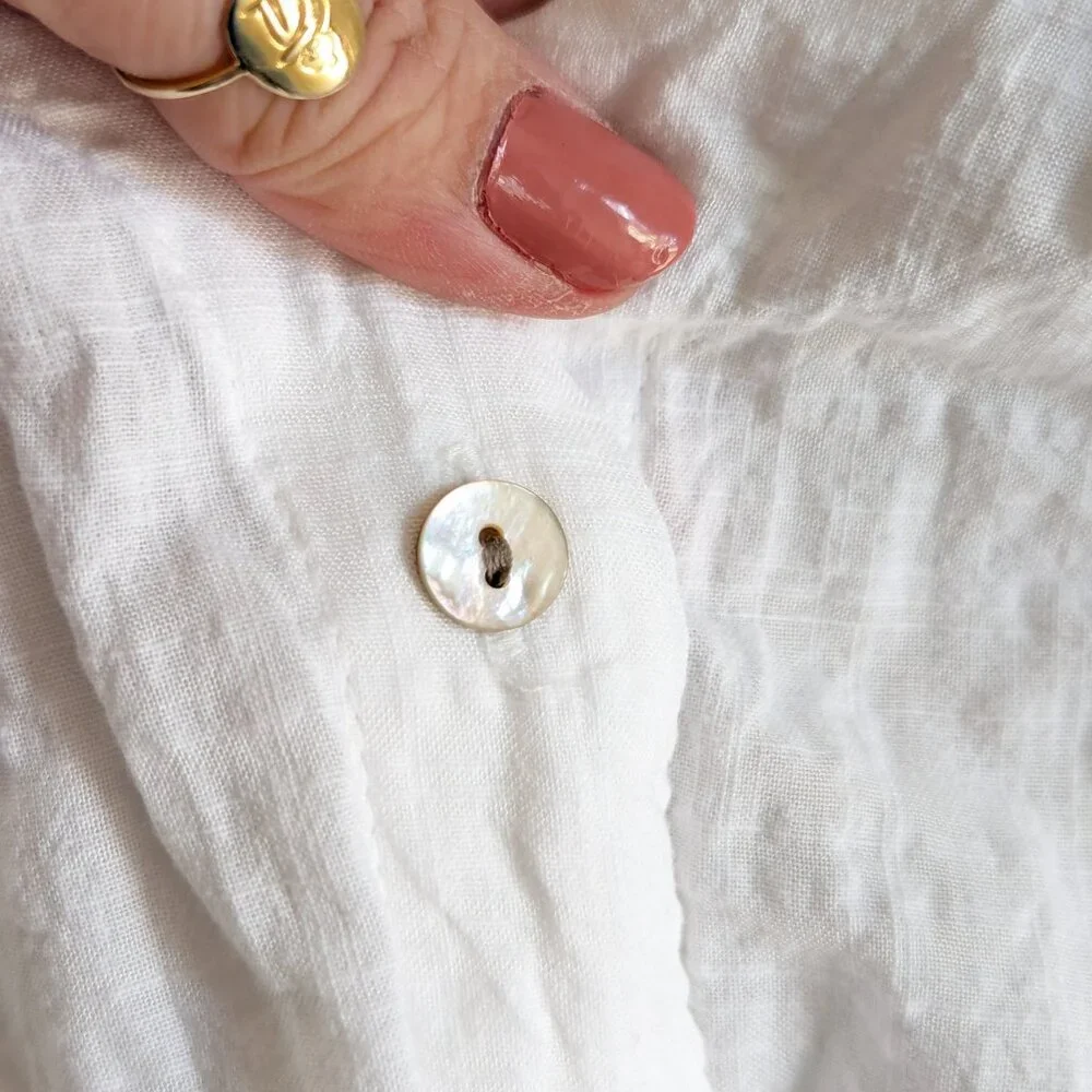 Lauren Conrad White Button Up Bishop Sleeve Blouse with Lace Sleeve Detail - L - Picture 5 of 9